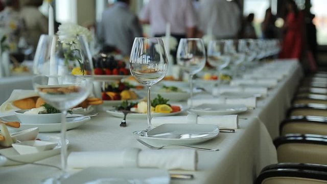 Close up view of banquet table served for celebration.
