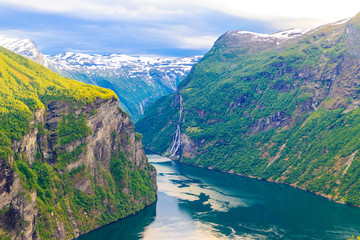 View on Geirangerfjord from Flydasjuvet viewpoint Norway