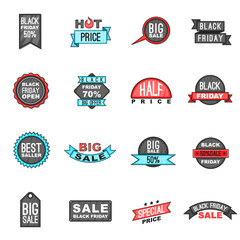 Fototapeta premium Black Friday icons set in cartoon style. Black Friday labels and badges set collection vector illustration