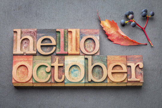 Hello October Word Abstrtact In Wood Type