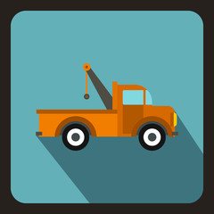 Car towing truck icon in flat style on a baby blue background vector illustration