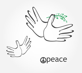 Hands together making dove icon vector. Peace symbol concept. Bird made by Adult and child hands illustration.