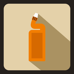 Orange plastic bottle of drain cleaner icon in flat style on a beige background vector illustration
