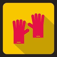 Red rubber gloves icon in flat style on a yellow background vector illustration