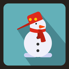 Snowman icon in flat style with long shadow. New year symbol vector illustration