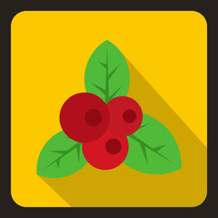 Red currant icon in flat style with long shadow. Berry symbol vector illustration