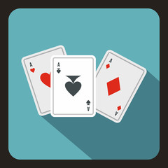Playing cards icon in flat style with long shadow. Game symbol vector illustration