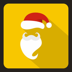 Red hat and beard of Santa Claus icon in flat style with long shadow. New year symbol vector illustration