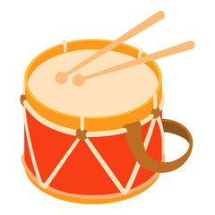 Toy drum icon in cartoon style isolated on white background vector illustration - obrazy, fototapety, plakaty