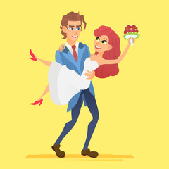 Groom carries his bride vector illustration