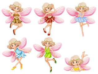 Six fairies with pink wings