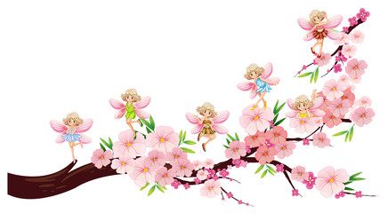 Fairies flying on blossom branch