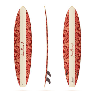 Vintage Style Vector Realistic Mini Malibu Surfing Board