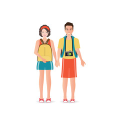 Fototapeta premium Couple travelers with luggage on white background.