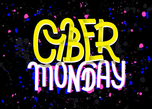 Cyber Monday lettering with a glitch effect on dark background