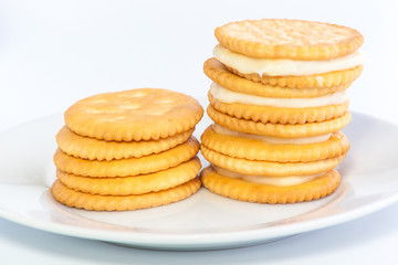 crackers or biscuits on white background