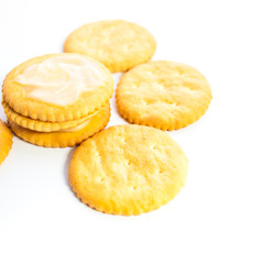 crackers or biscuits on white background