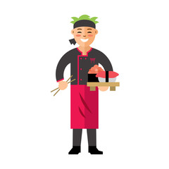 Vector Sushi Chef. Flat style colorful Cartoon illustration.