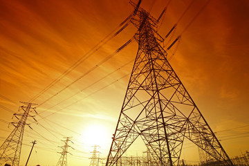 Wire electrical energy at sunset