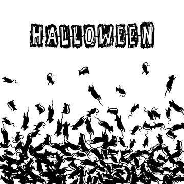 Halloween banner with black rats and scratch text. Vector background.