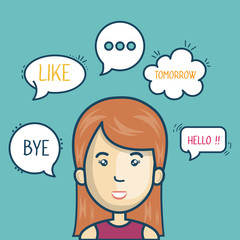 cartoon woman chat bubble speech graphic vector illustration eps 10