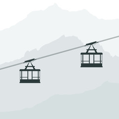 Black silhouette of the cabin cableway. Design element of the ca