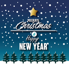 merry christmas new year snowfall and pine graphic vector illustration eps 10