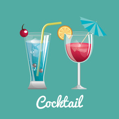 two cocktail glass with straw and umbrella design vector illustration eps 10