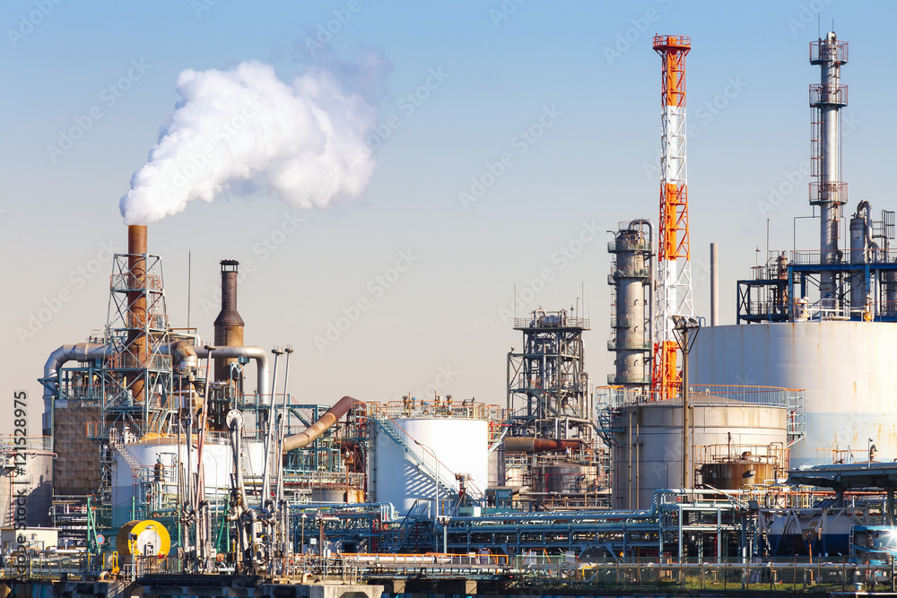 Wall mural industrial view at oil refinery plant form industry zone