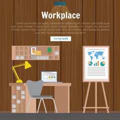 Collection stylish colors business work flow items elements, things, equipment, objects. Flat modern design concept of creative office room interior workspace, workplace. Vector illustration