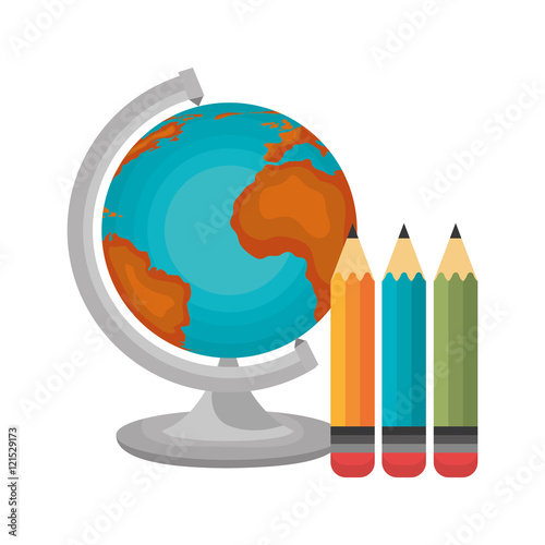 "globe and three pencil graphic vector illustration eps 10" Stock image