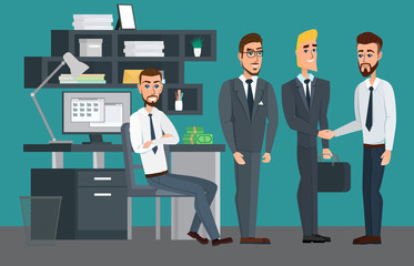 Business professional work team. The meeting of businessmen Vector creative illustrations flat design. Worker people