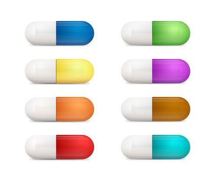 Medical pills icons set