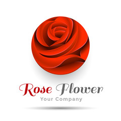 Beautiful Contour Red Logo with Rose Flower for Boutique or Beauty Salon Flowers Company. Vector design illustration. Template your business. Creative abstract colorful concept.