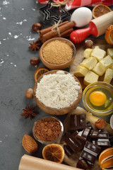 Raw ingredients for baking holiday cookies