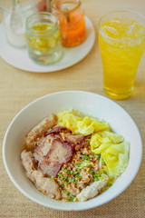 Noodles pork dumplings,spicy soup thai style