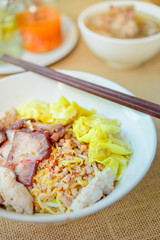 Noodles pork dumplings,spicy soup thai style