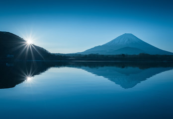 Mountain Fuji and Lake Shoji in morning