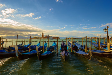 gondolas moored at san marco square. Venice. Italy.