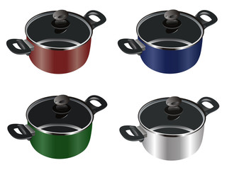 Saucepan realistic set. Vector
