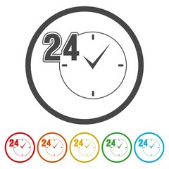 24 hours customer service. Round the clock symbol