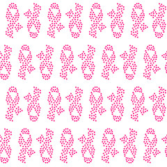 Seamless pattern pink ribbon silhouette with heart form petals  isolated on the white (transparent) background - breast cancer awareness month symbol. Vector illustration 
