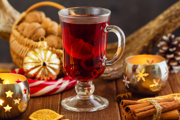 Glass of Mulled wine with spices