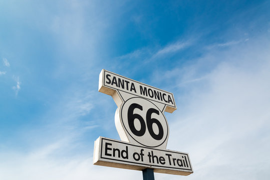 sign of route 66 at santa monica