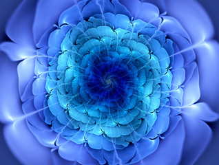 Bright abstract fractal blue flowers.