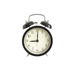 Alarm clock setting at 9 AM or PM isolated on white background