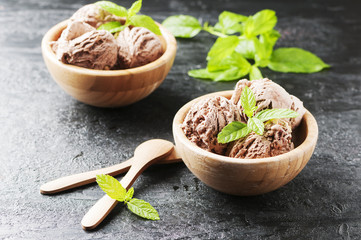Delicious ice cream with chocolate and milk