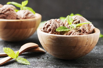 Delicious ice cream with chocolate and milk
