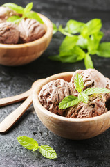 Delicious ice cream with chocolate and milk