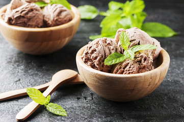 Delicious ice cream with chocolate and milk